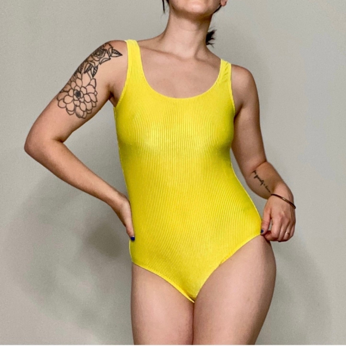 Vintage Catalina Yellow Ribbed One Piece Swimsuit -12