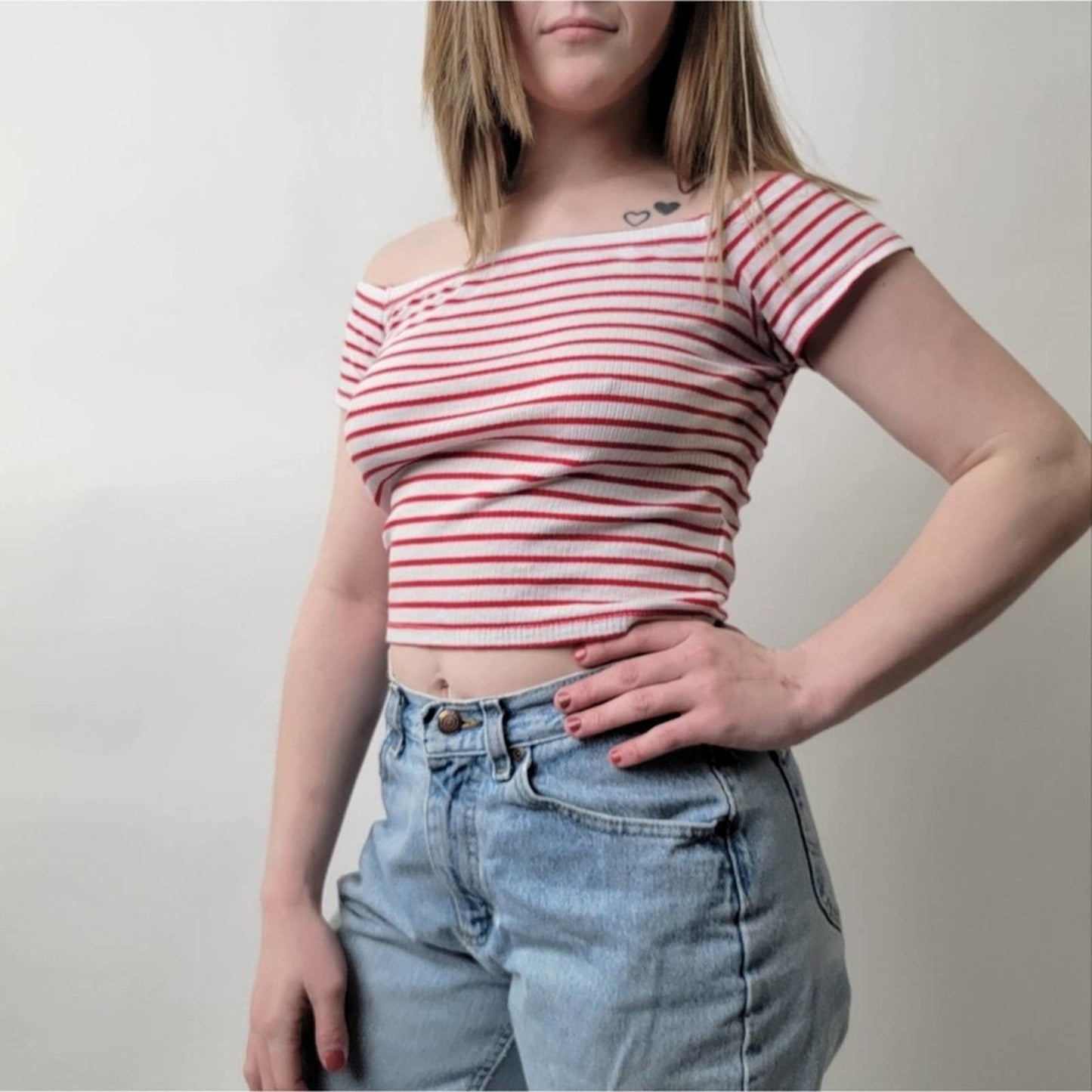 H&M Off the Shoulder Striped Crop Top - S