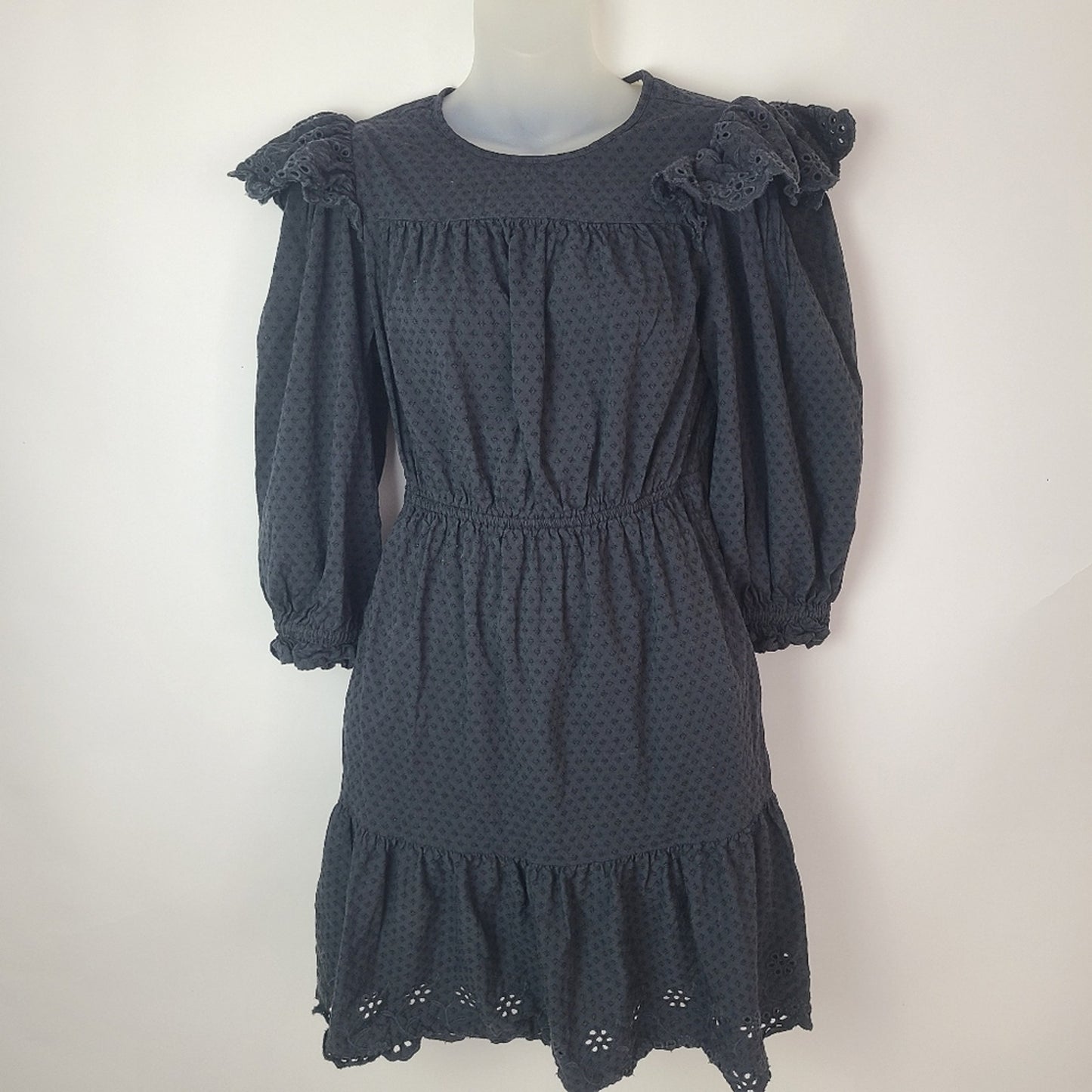 Ruffled Long Sleeved Black Dress XS