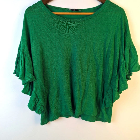 Zara Hunter Green Ruffled Side Shirt / Medium