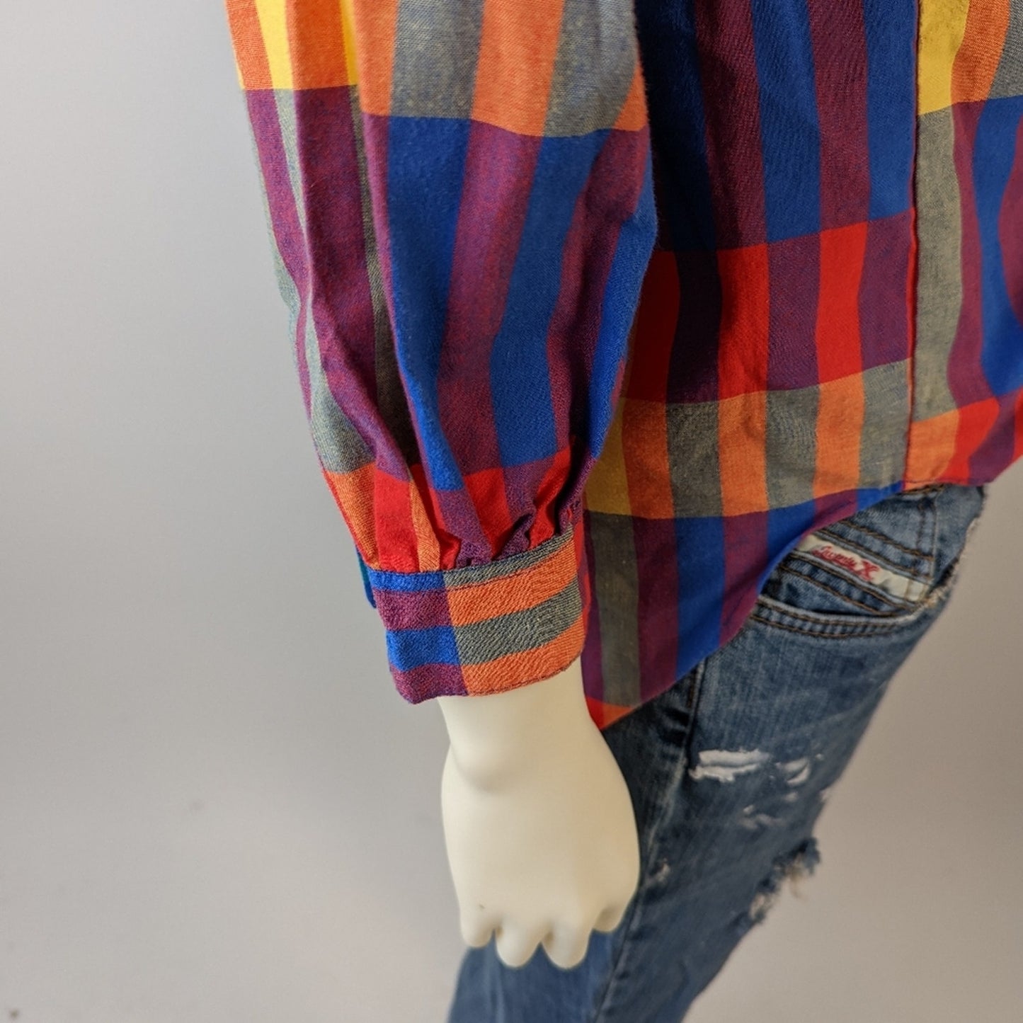 Vintage 80's Plaid Mobility Button Front Shirt - M