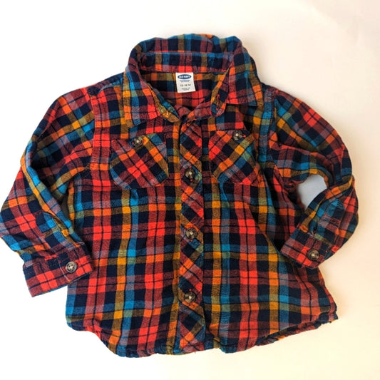 Old Navy Plaid Button Front Shirt / 12-18 mths.