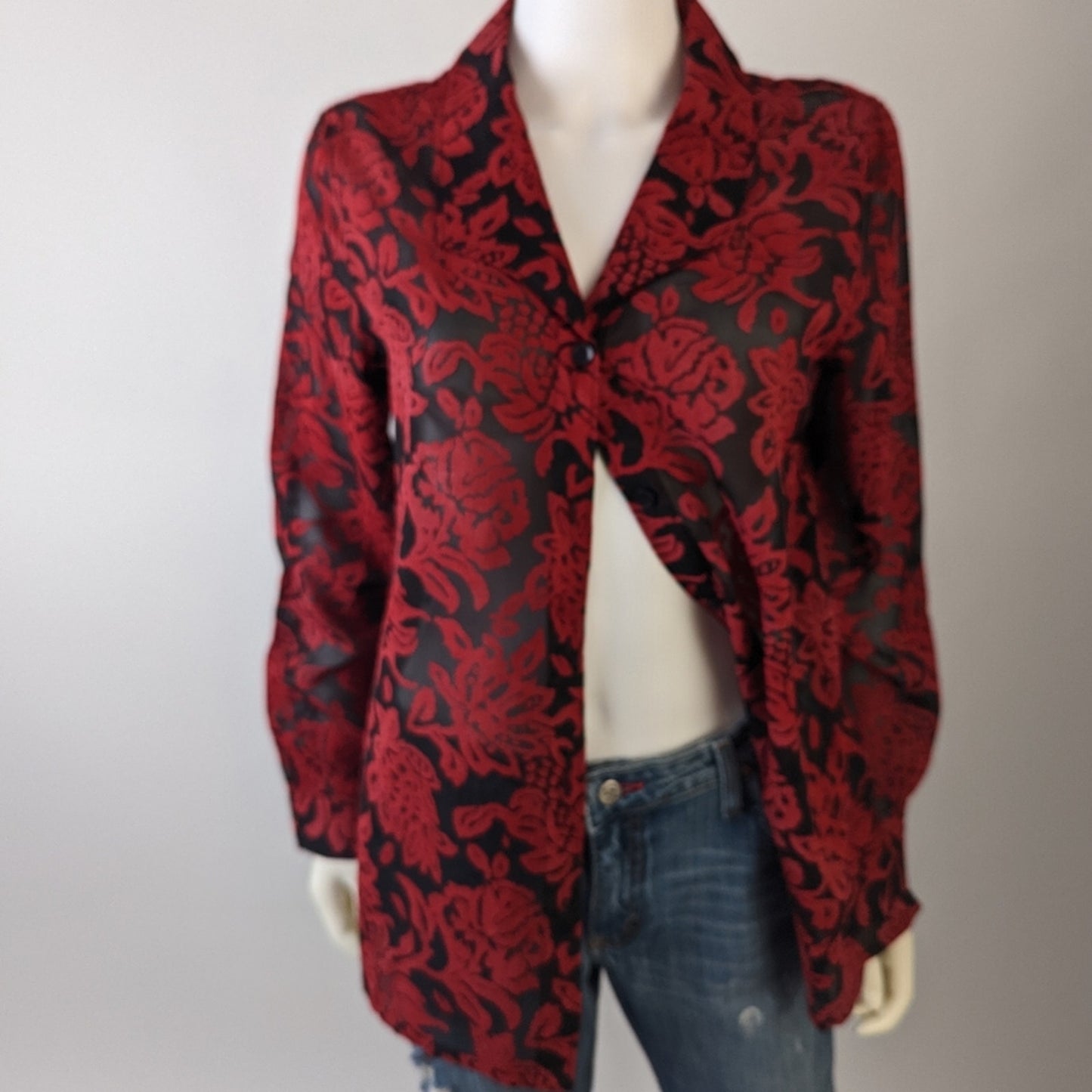 NWT Sheer Floral Button Front Shirt  M