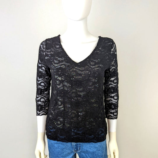 Black Lace Metallic Shirt M