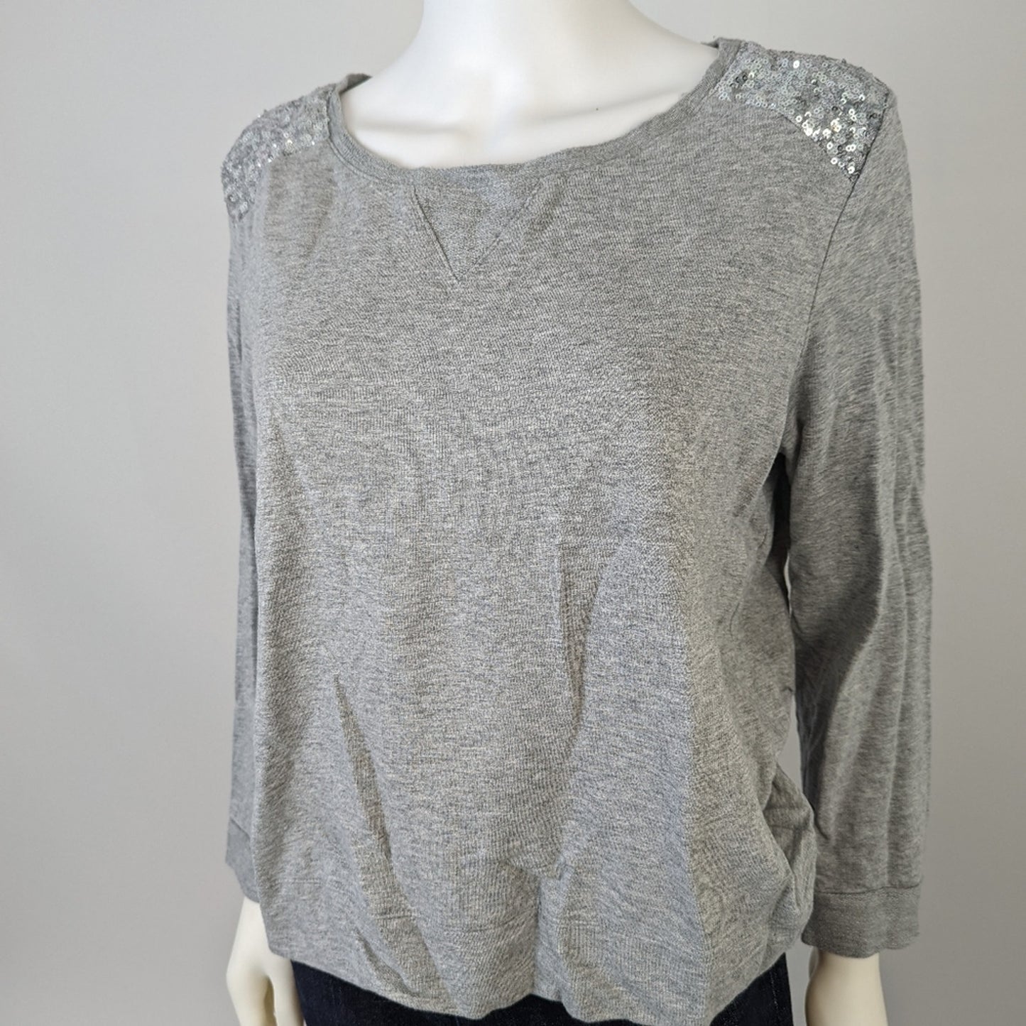 New Directions Heather Gray Sequined Cap Shoulders L