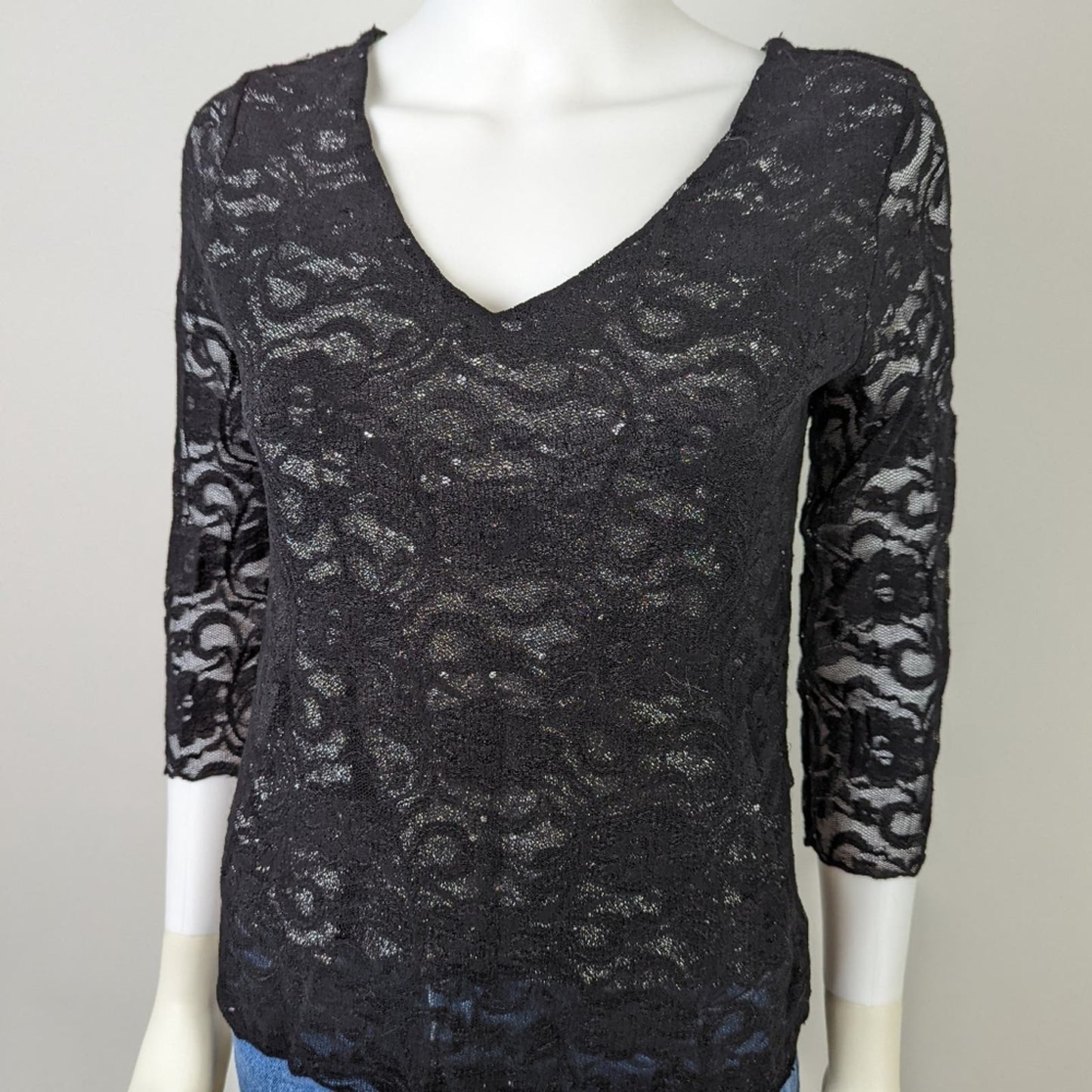 Black Lace Metallic Shirt M