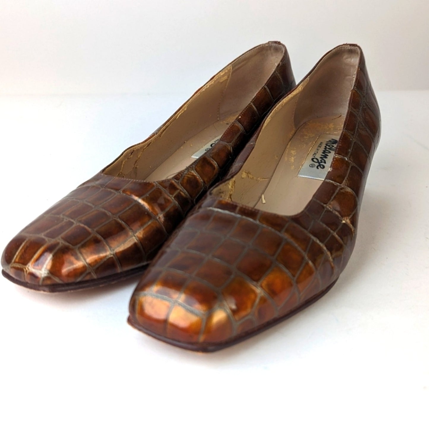 Vintage Melange Croc  Block Heels ,5.5