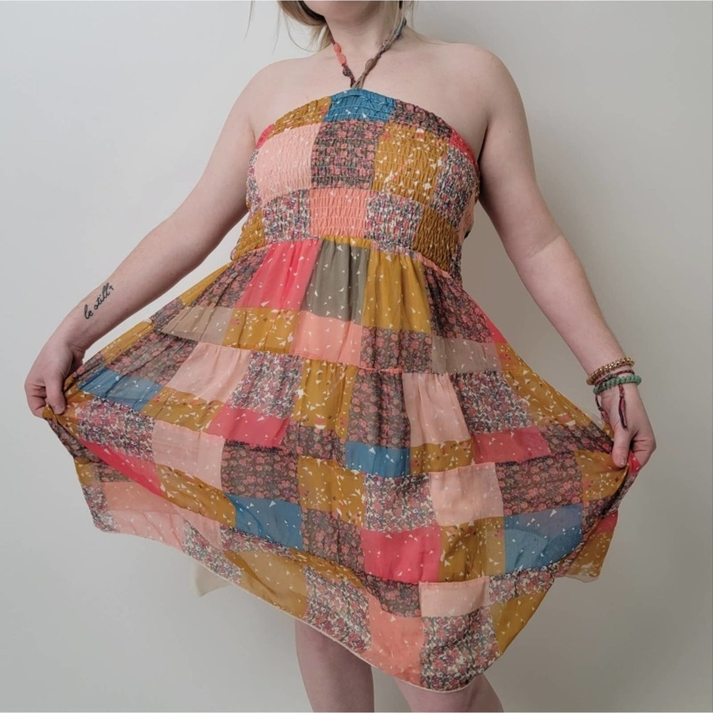 Patchwork Halter Dress - L