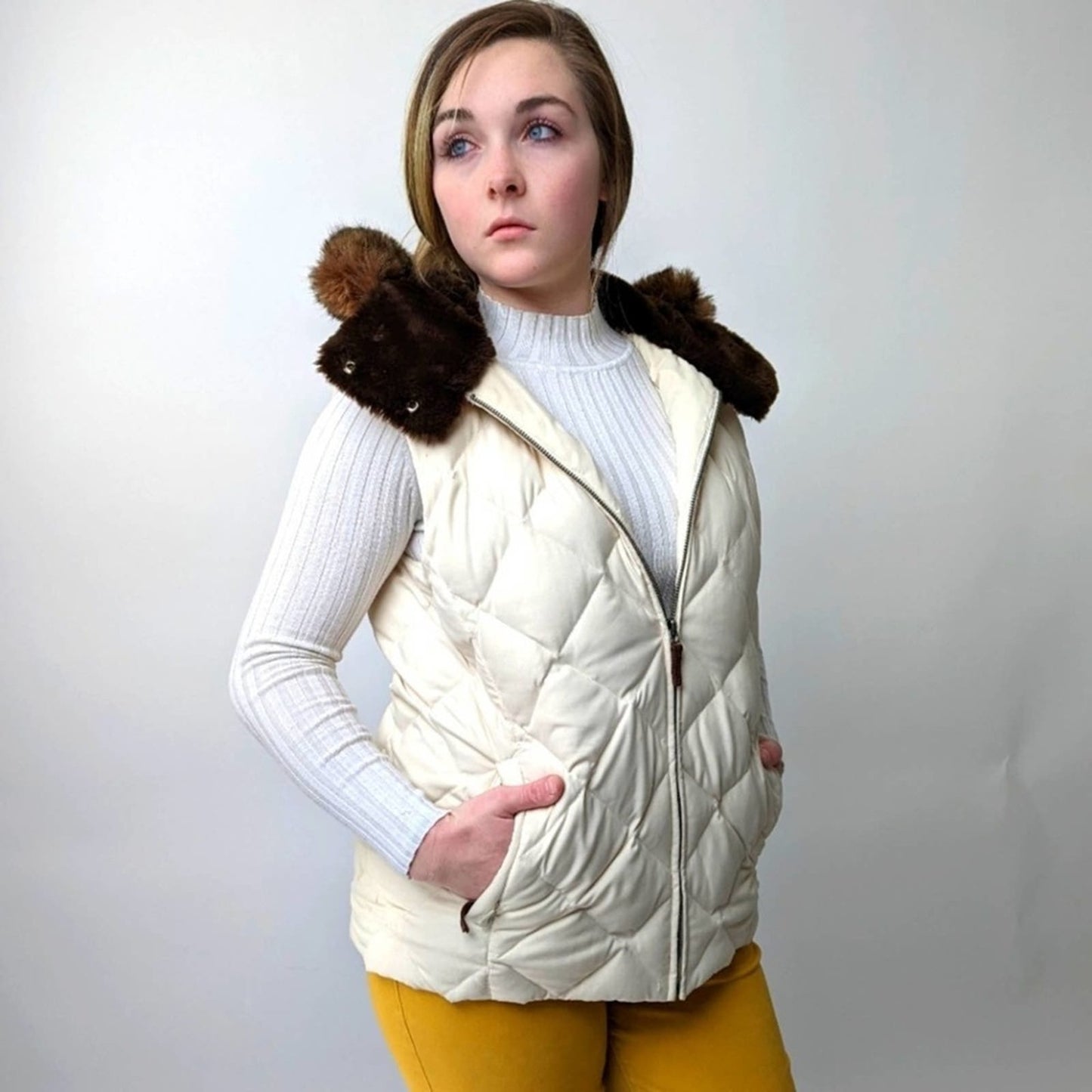 Lauren Ralph Lauren Creamy Quilted Hooded Puffer Vest