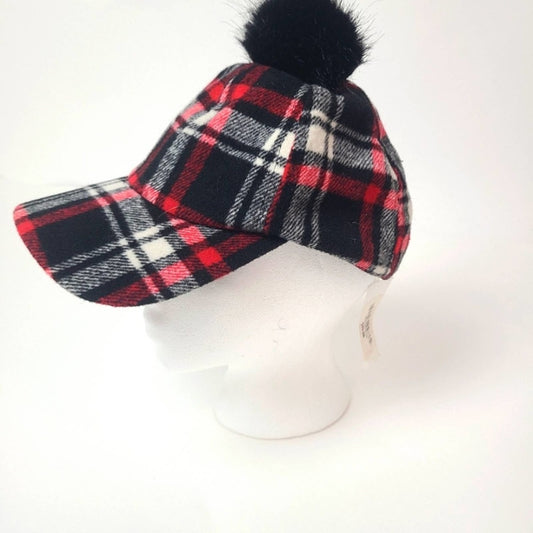 Anna & Ava Wool Pom Pom Plaid Cap