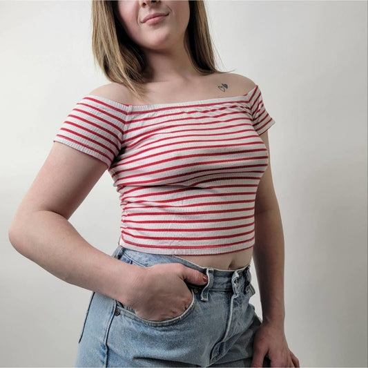 H&M Off the Shoulder Striped Crop Top - S