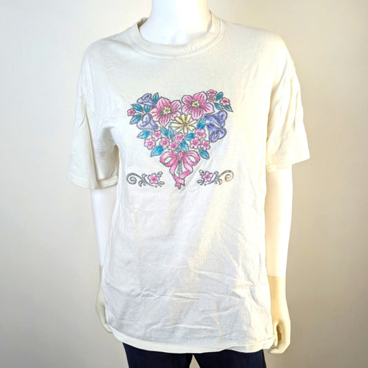 Vintage Cottagecore 80's Applique Tee Shirt - Large