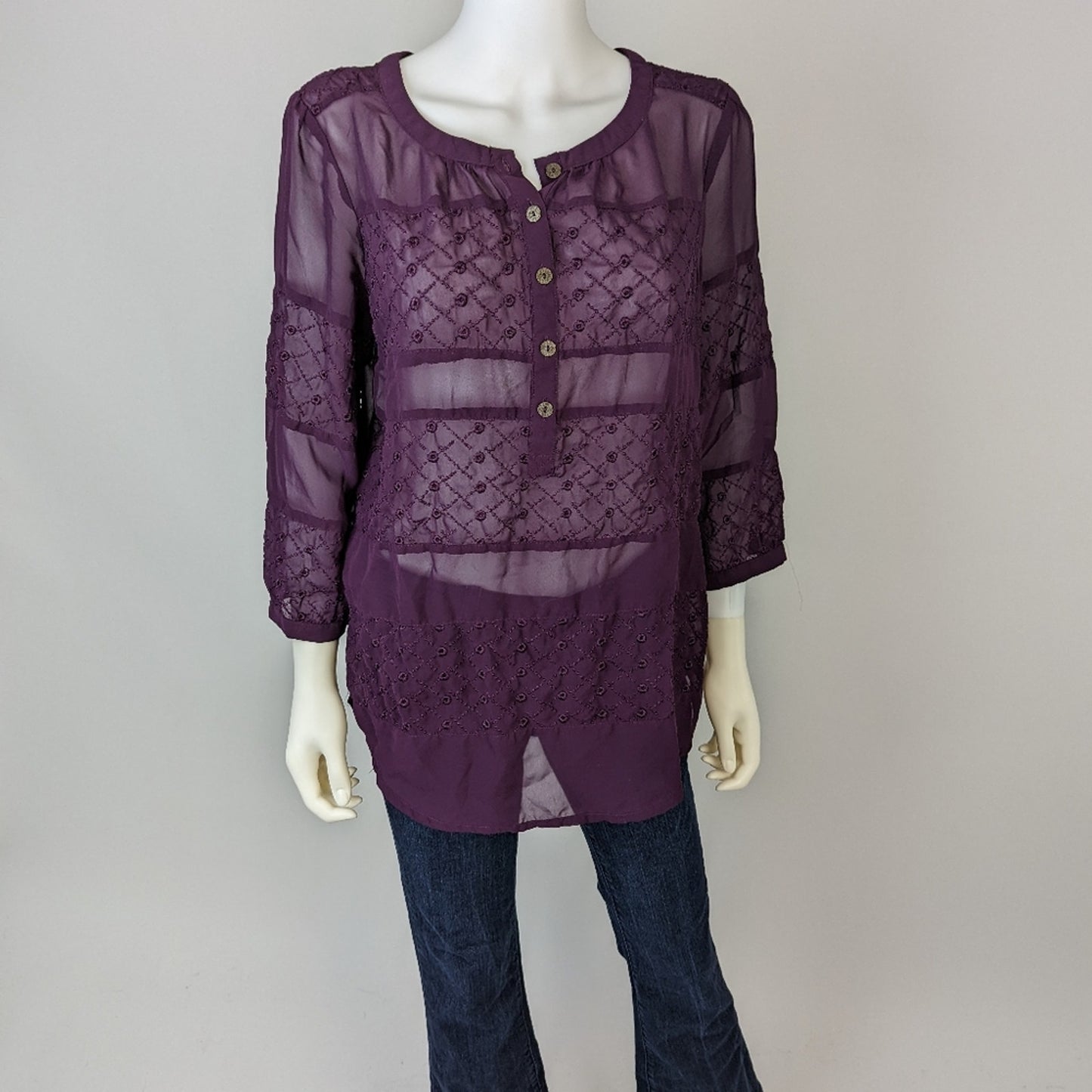 Nine West Sheer Embroidered Tunic M