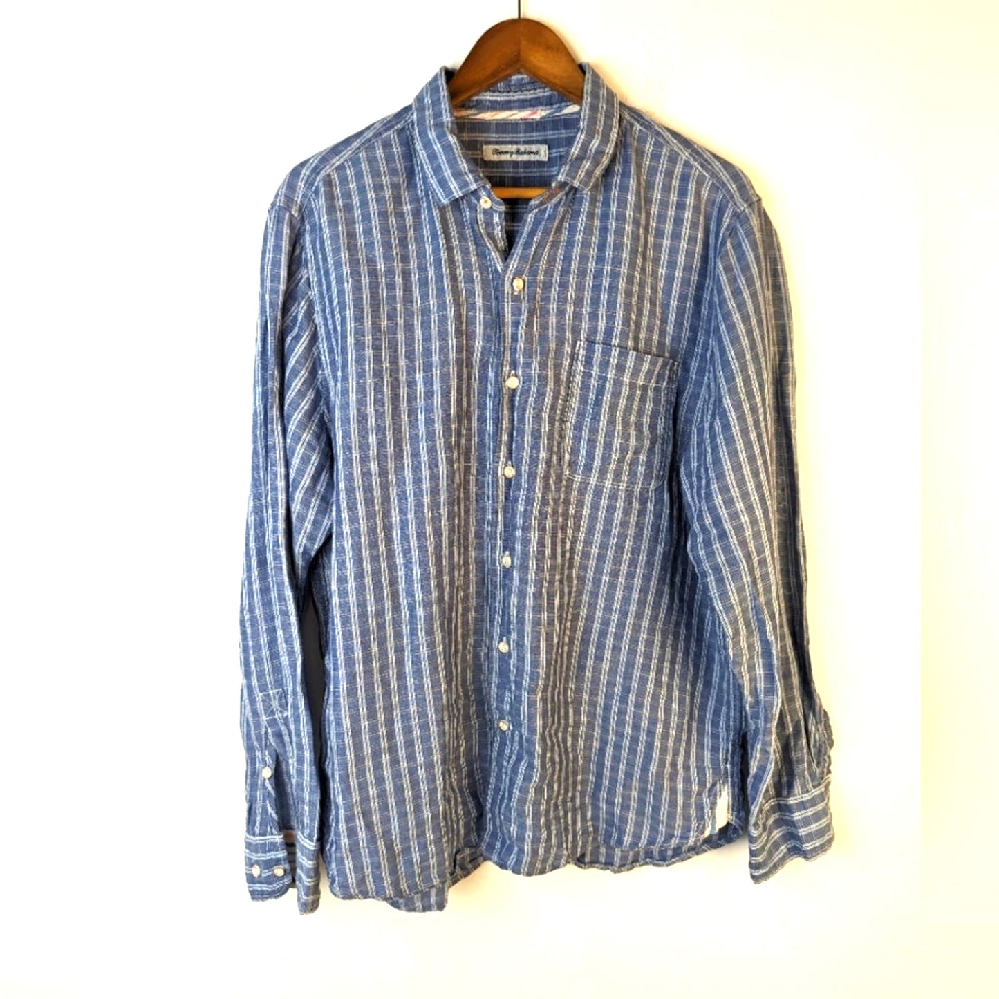 Tommy Bahama Linen Plaid Button Front Shirt - Large