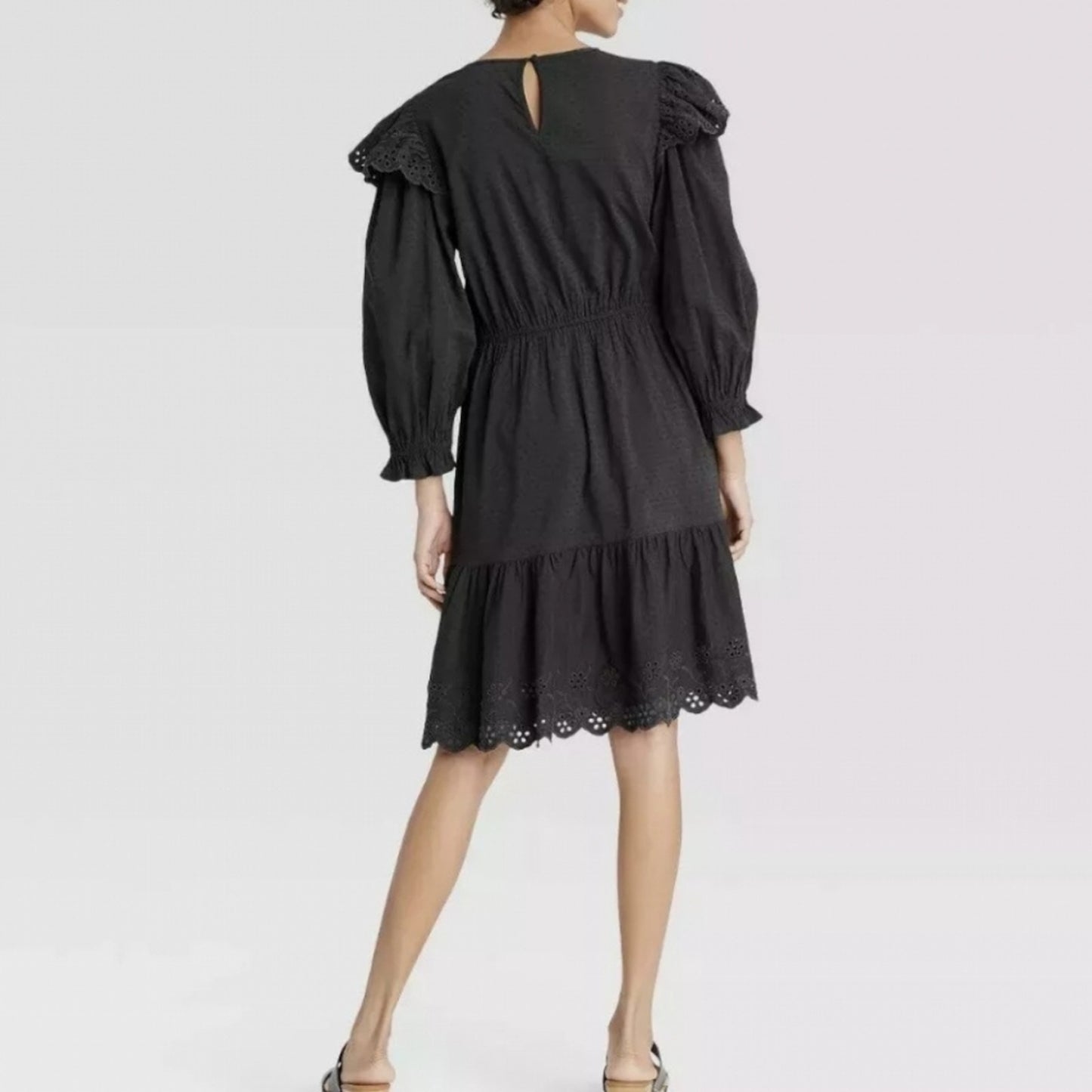 Ruffled Long Sleeved Black Dress XS