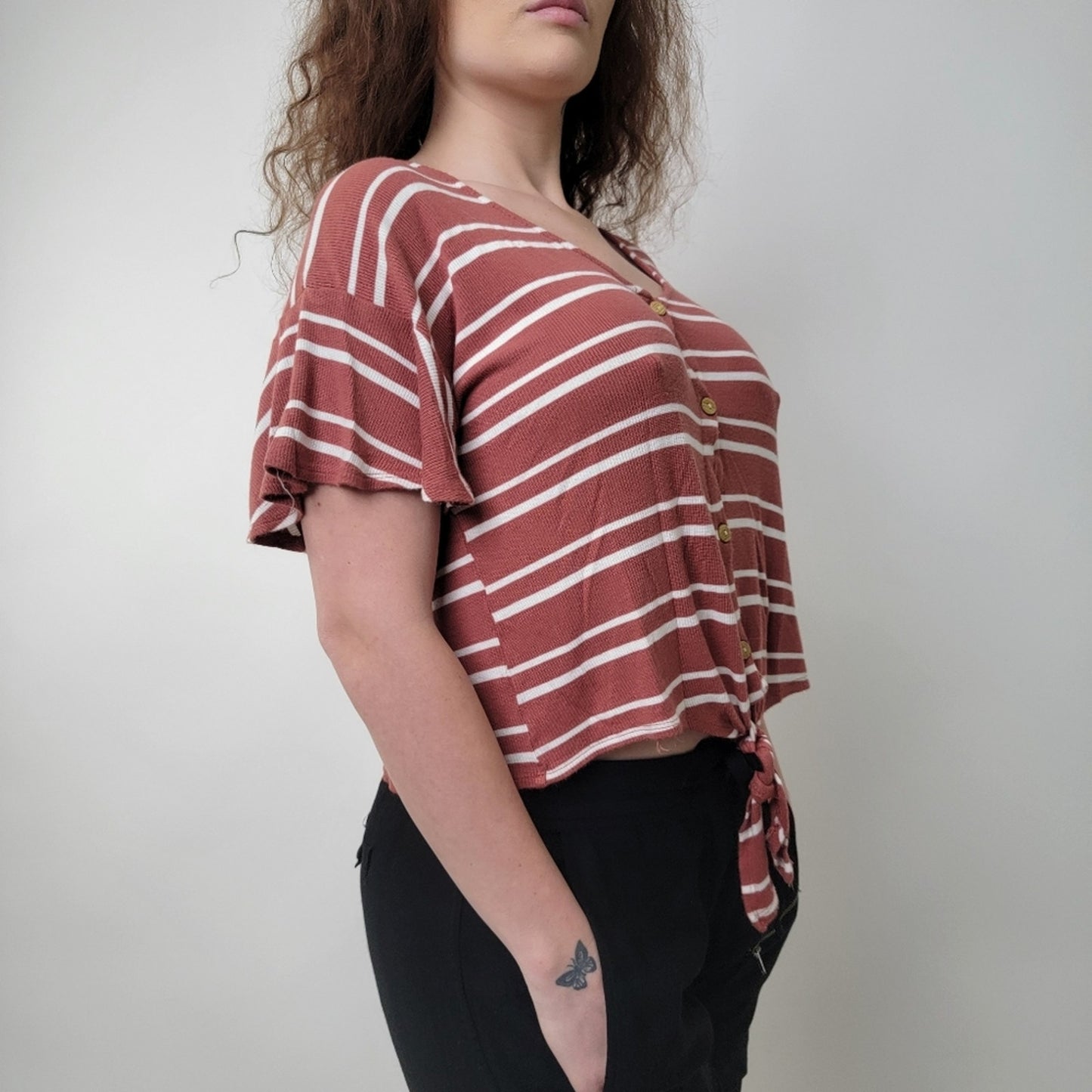 Chance or Fate Striped Cropped Tee Shirt M