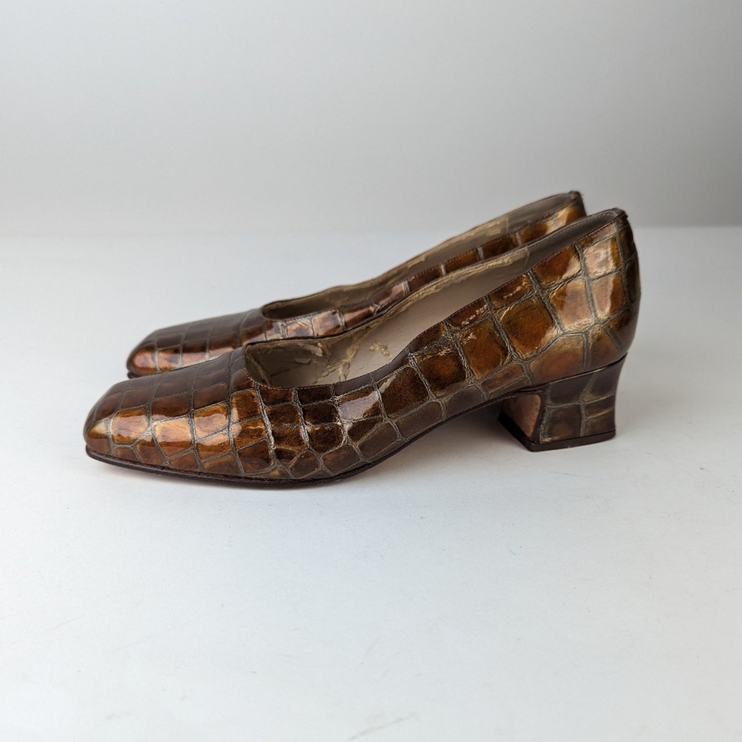 Vintage Melange Croc  Block Heels ,5.5