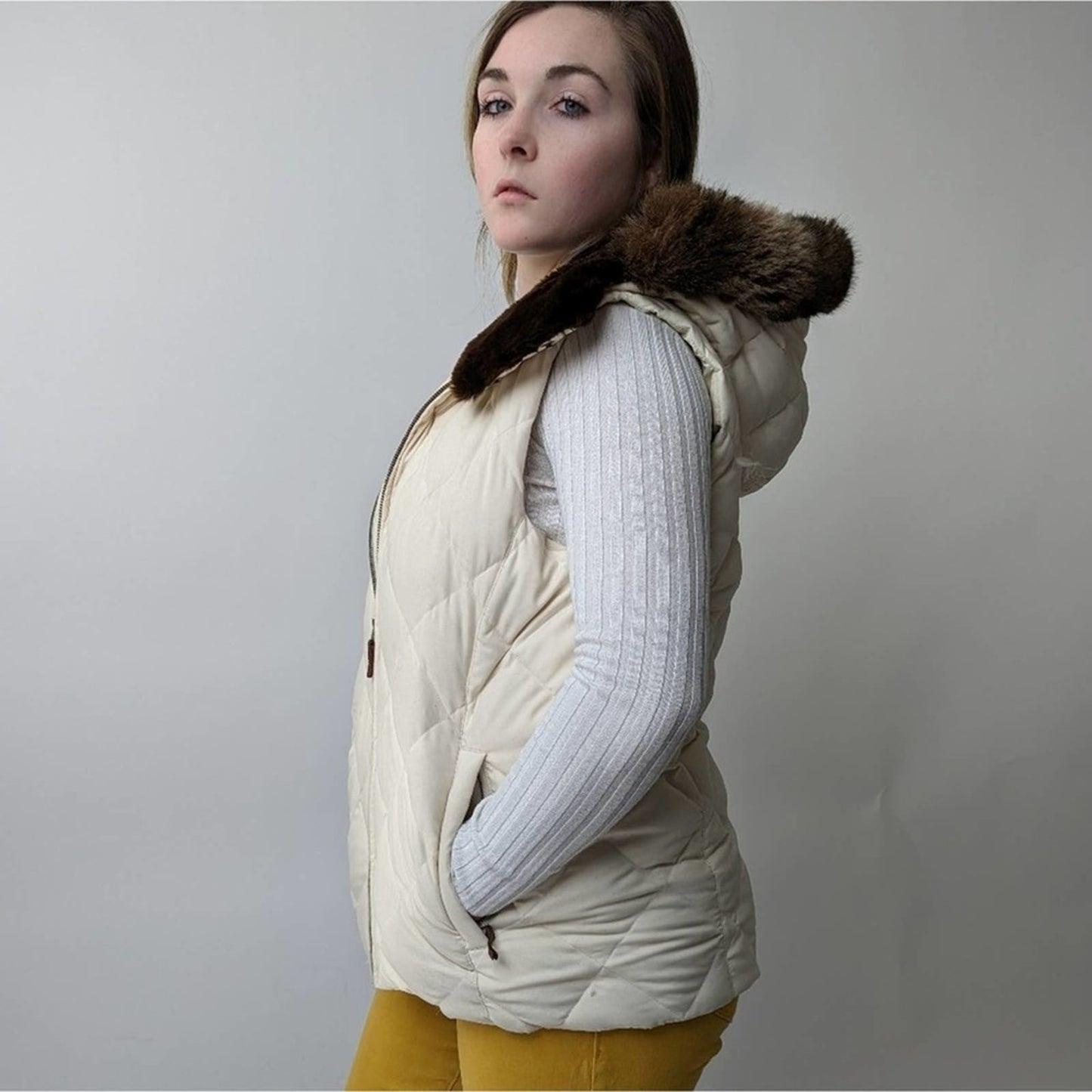 Lauren Ralph Lauren Creamy Quilted Hooded Puffer Vest