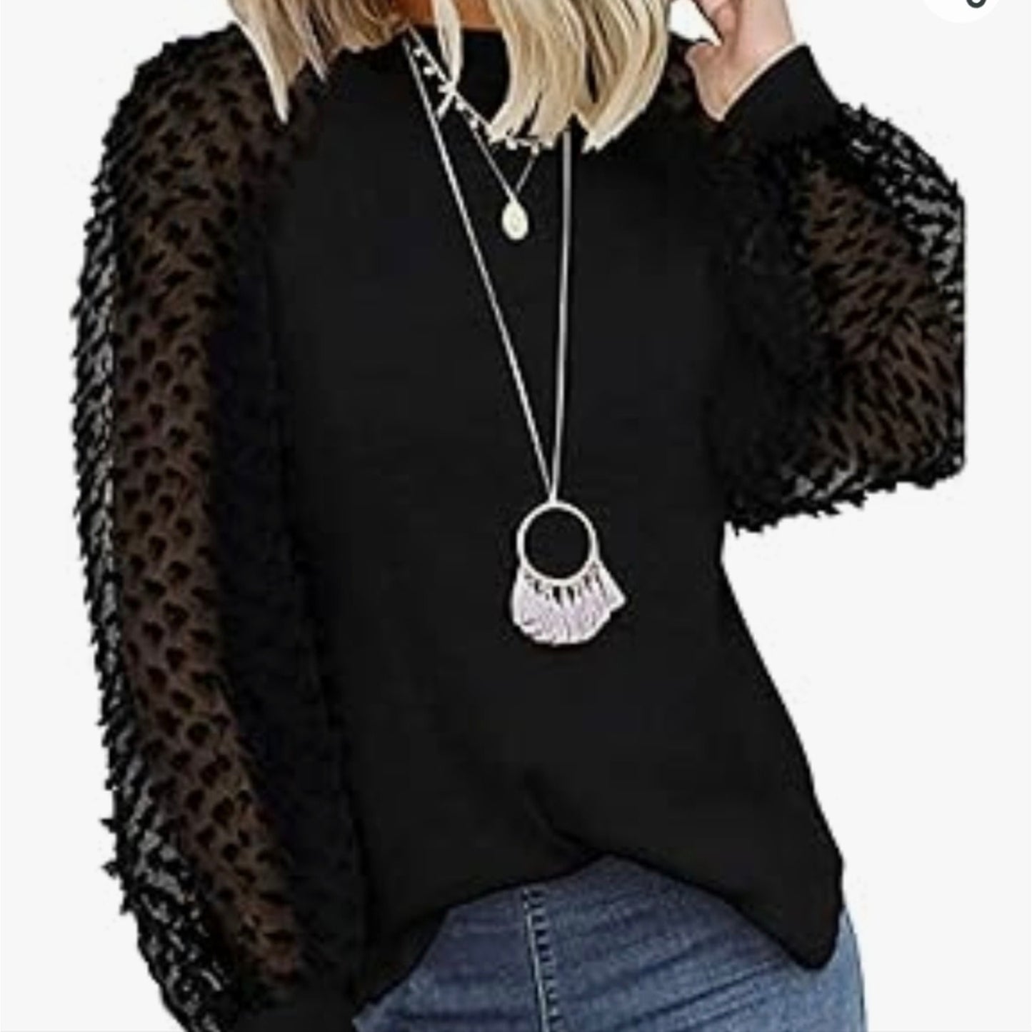 Black Textured Sleeve Waffle Top / Small