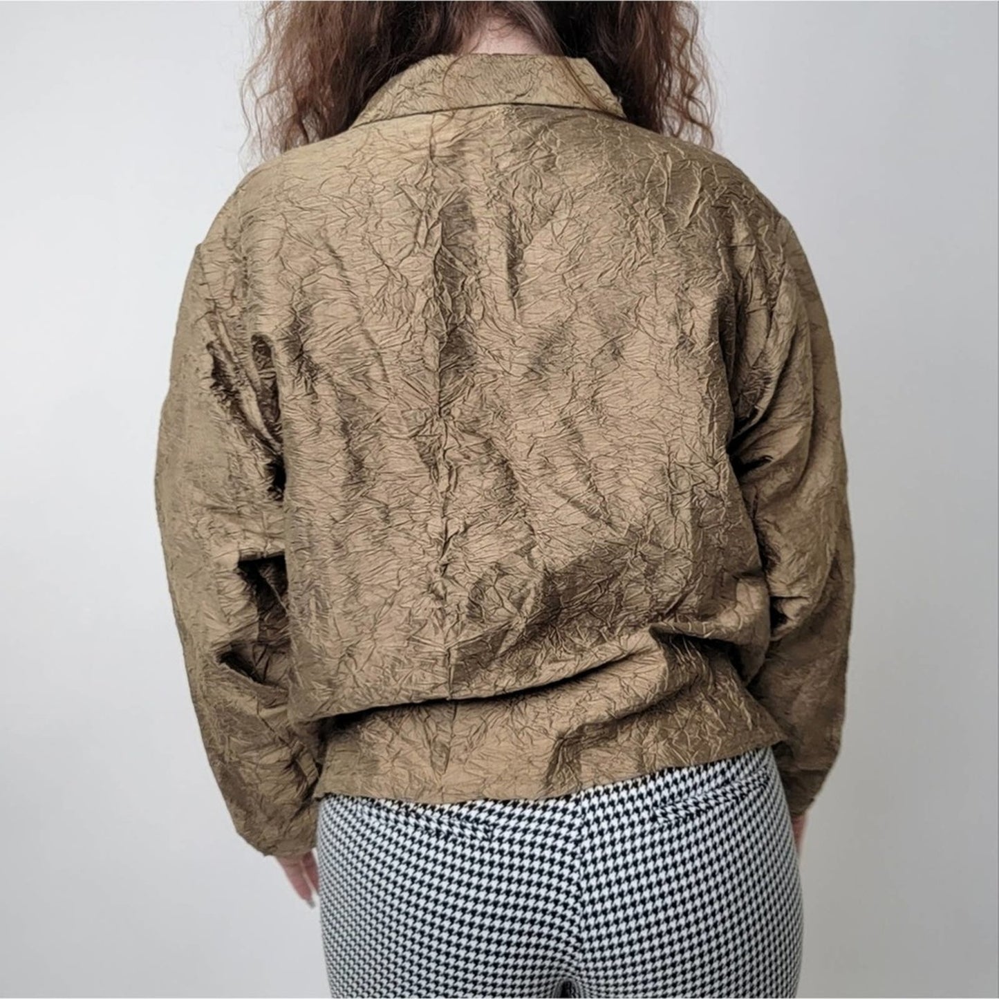 Vintage 90s Orvis Gold Ruffled Silk button Up Jacket - M