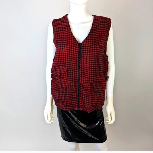 Vintage Woolrich Women's Ruby Plaid Houndstooth Hunting Fishing Vest