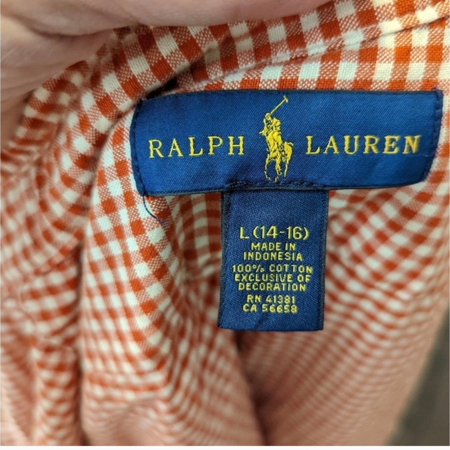 Ralph Lauren Kids Gingham Print Button Front Shirt / Large