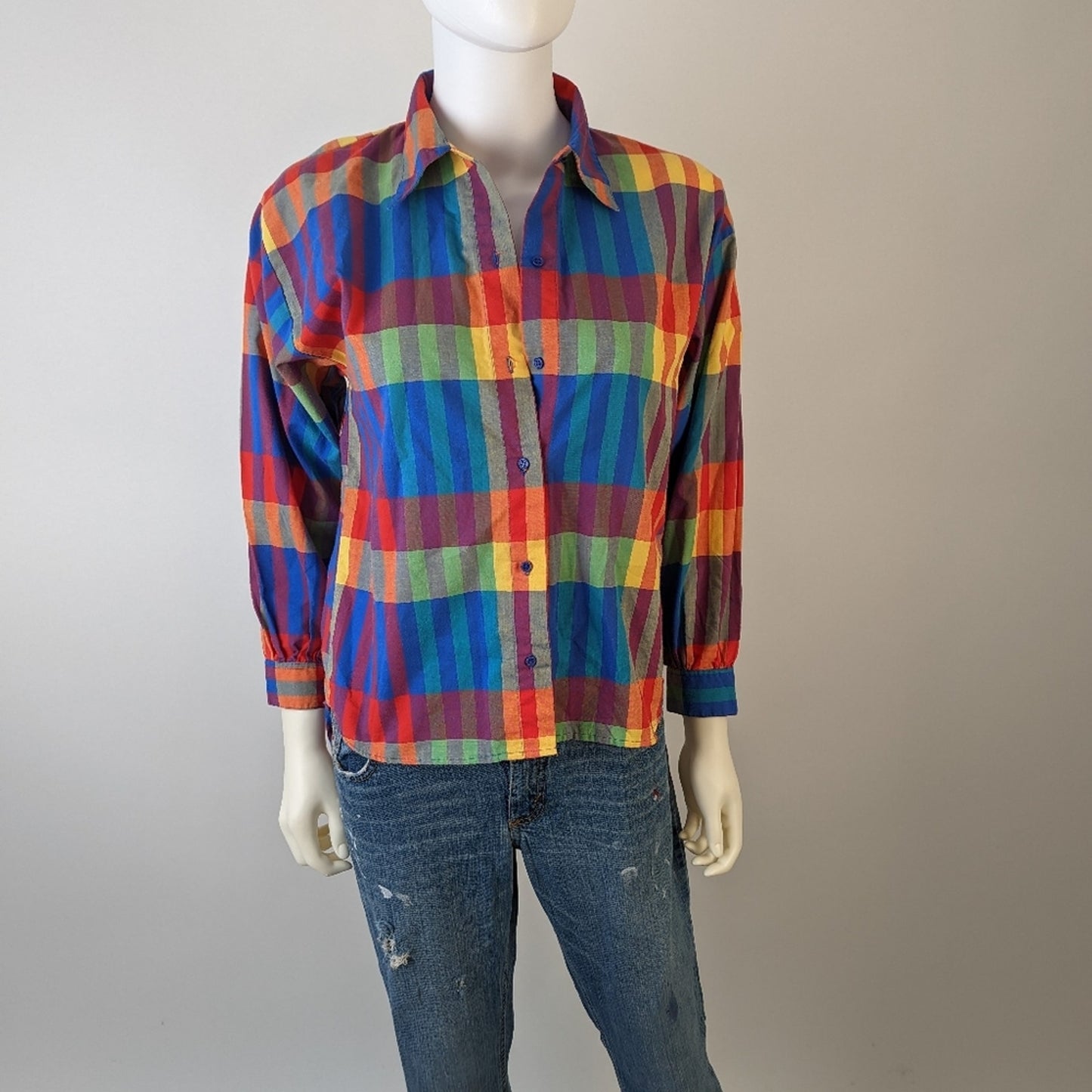 Vintage 80's Plaid Mobility Button Front Shirt - M