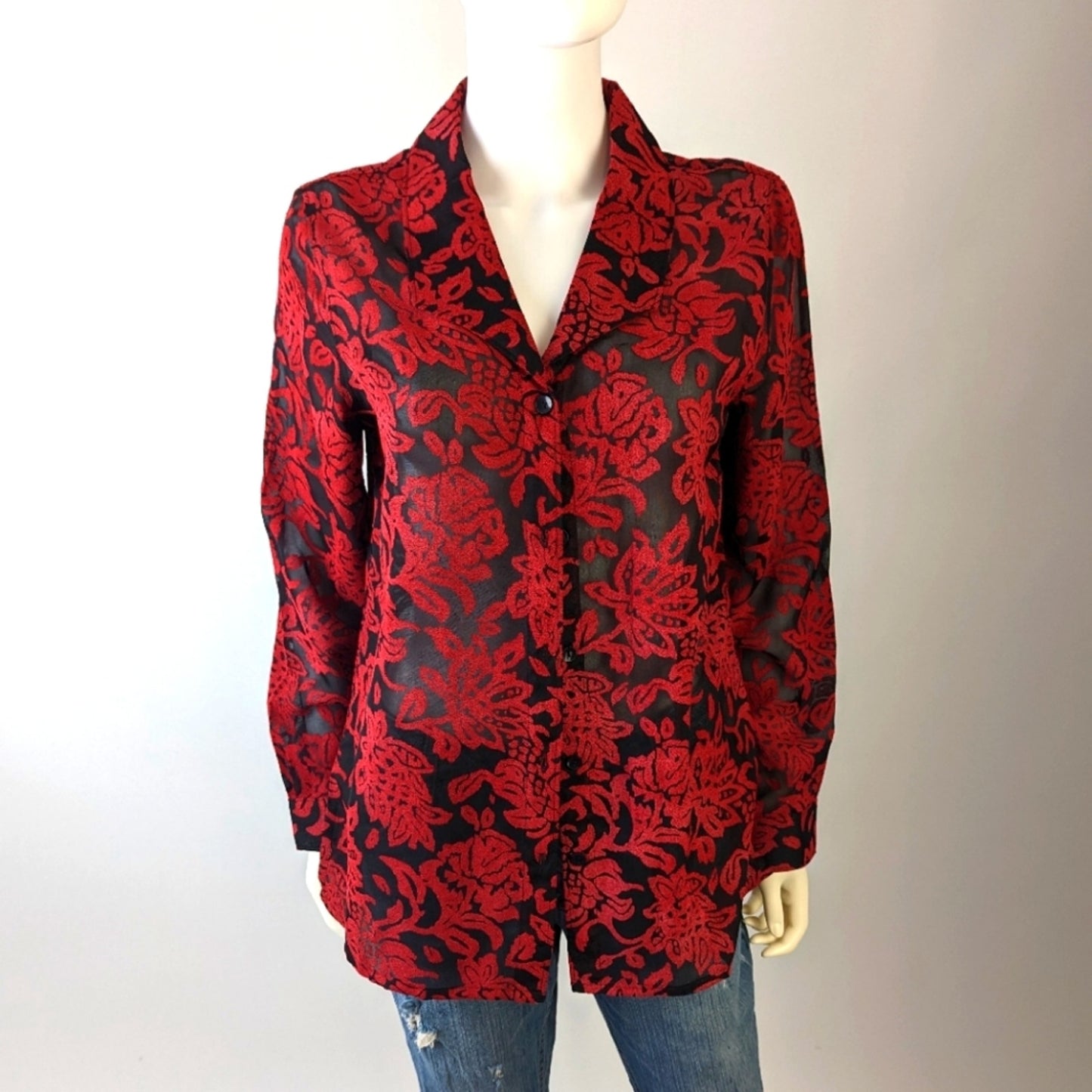 NWT Sheer Floral Button Front Shirt  M