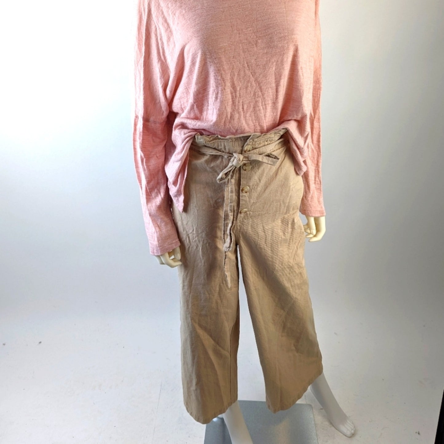 Skies are Blue Khaki Wide Leg Paperbag Waist Pants XL