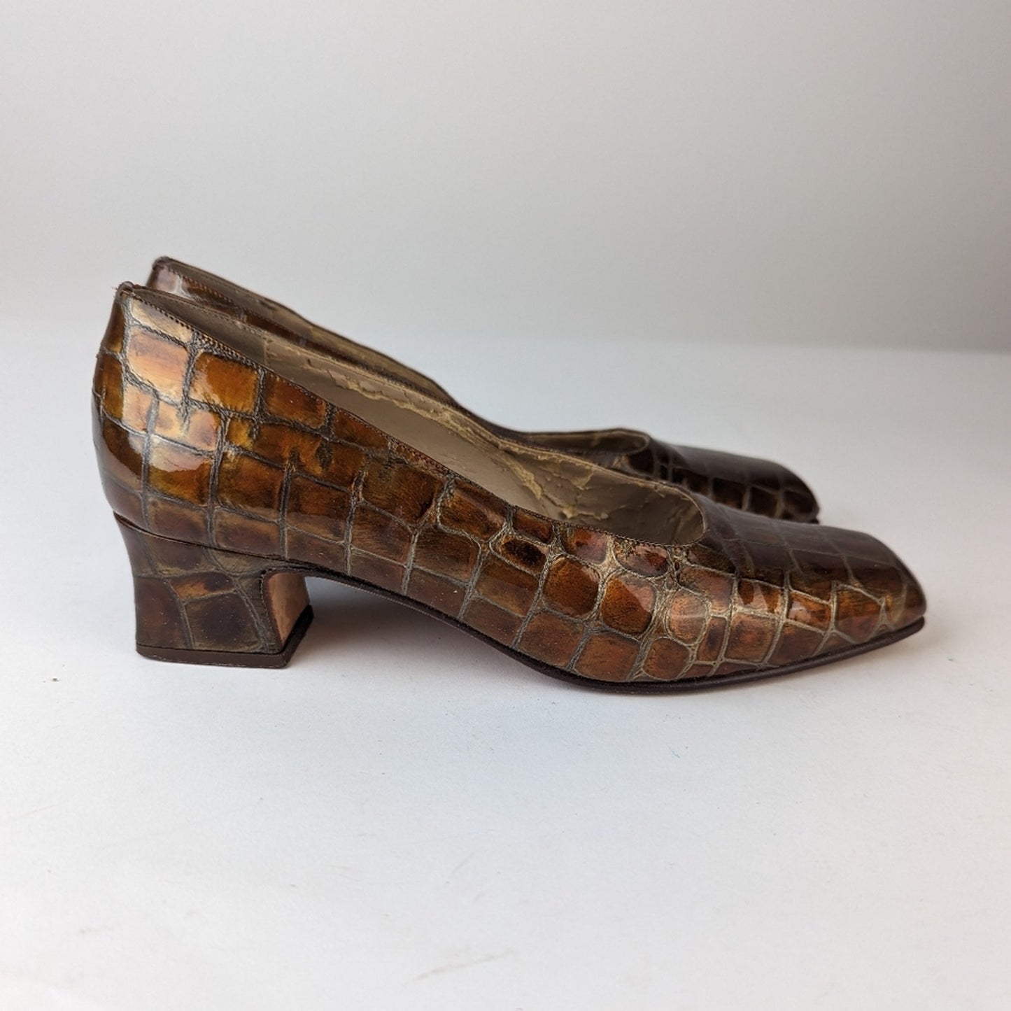 Vintage Melange Croc  Block Heels ,5.5