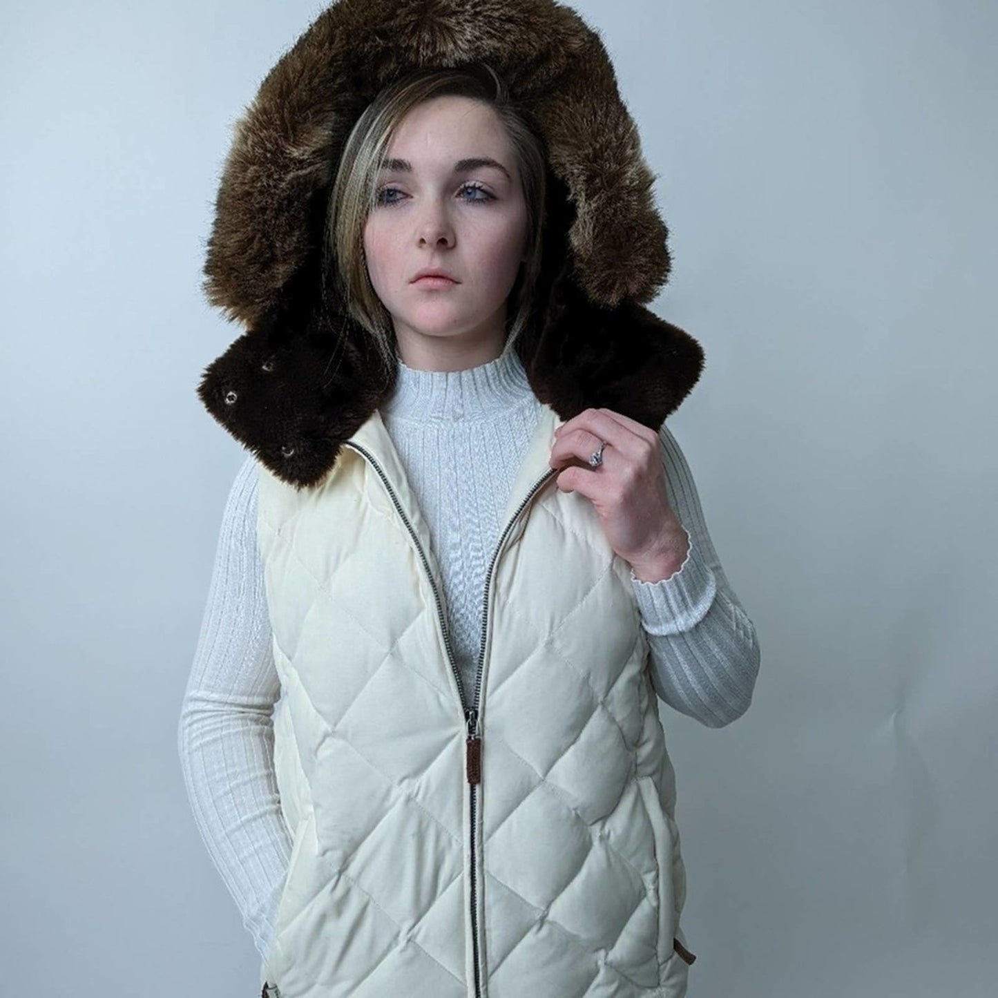 Lauren Ralph Lauren Creamy Quilted Hooded Puffer Vest