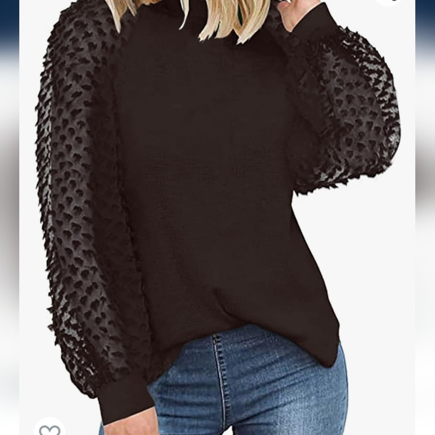 Black Textured Sleeve Waffle Top / Small