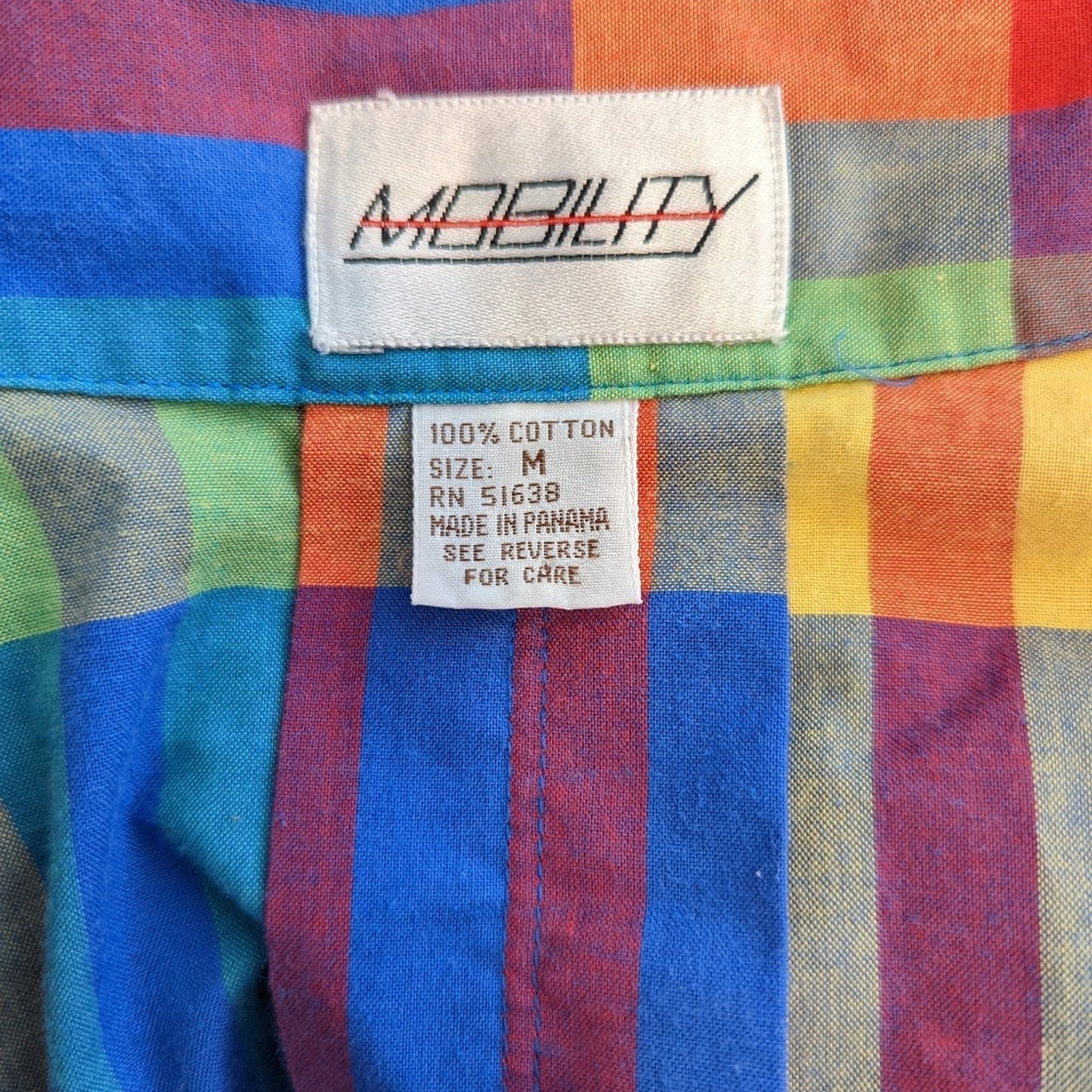 Vintage 80's Plaid Mobility Button Front Shirt - M