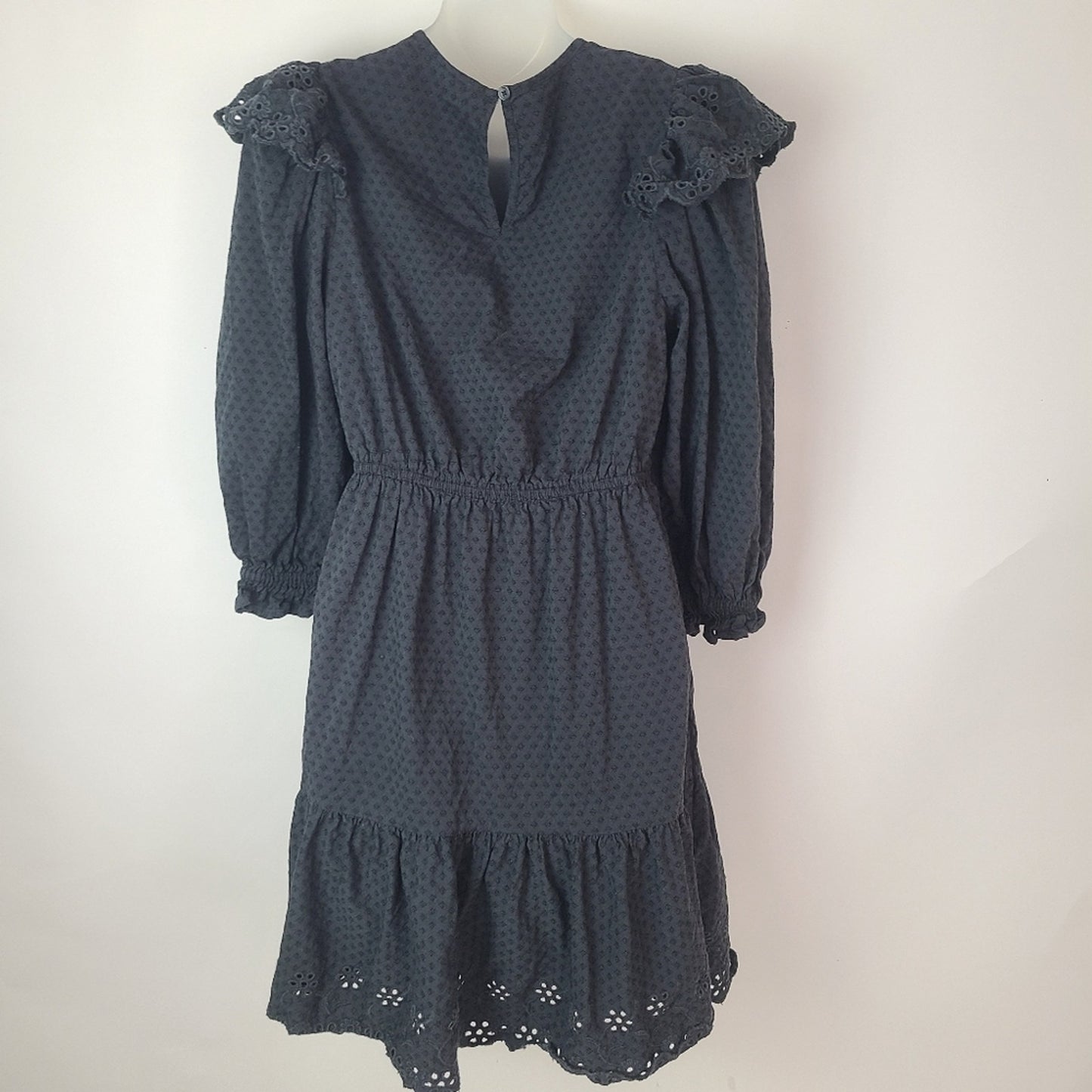 Ruffled Long Sleeved Black Dress XS