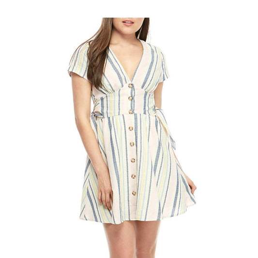 Button Front Side Tie Linen Dress M