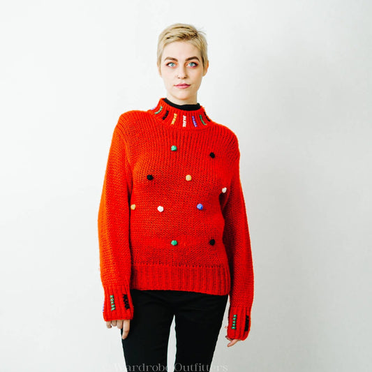 Vintage Knit Polka Dot Sweater - Small