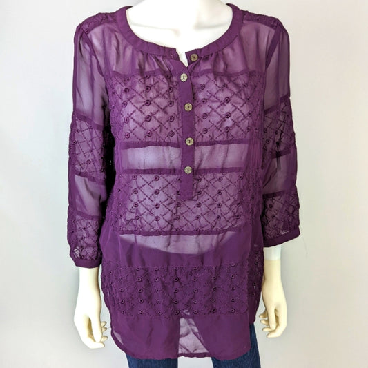 Nine West Sheer Embroidered Tunic M