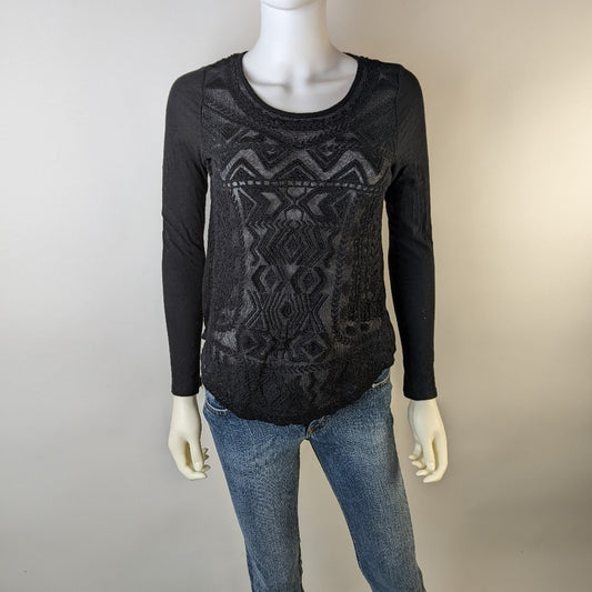 Lucky Brand Boho Black Embroidered Top - XS