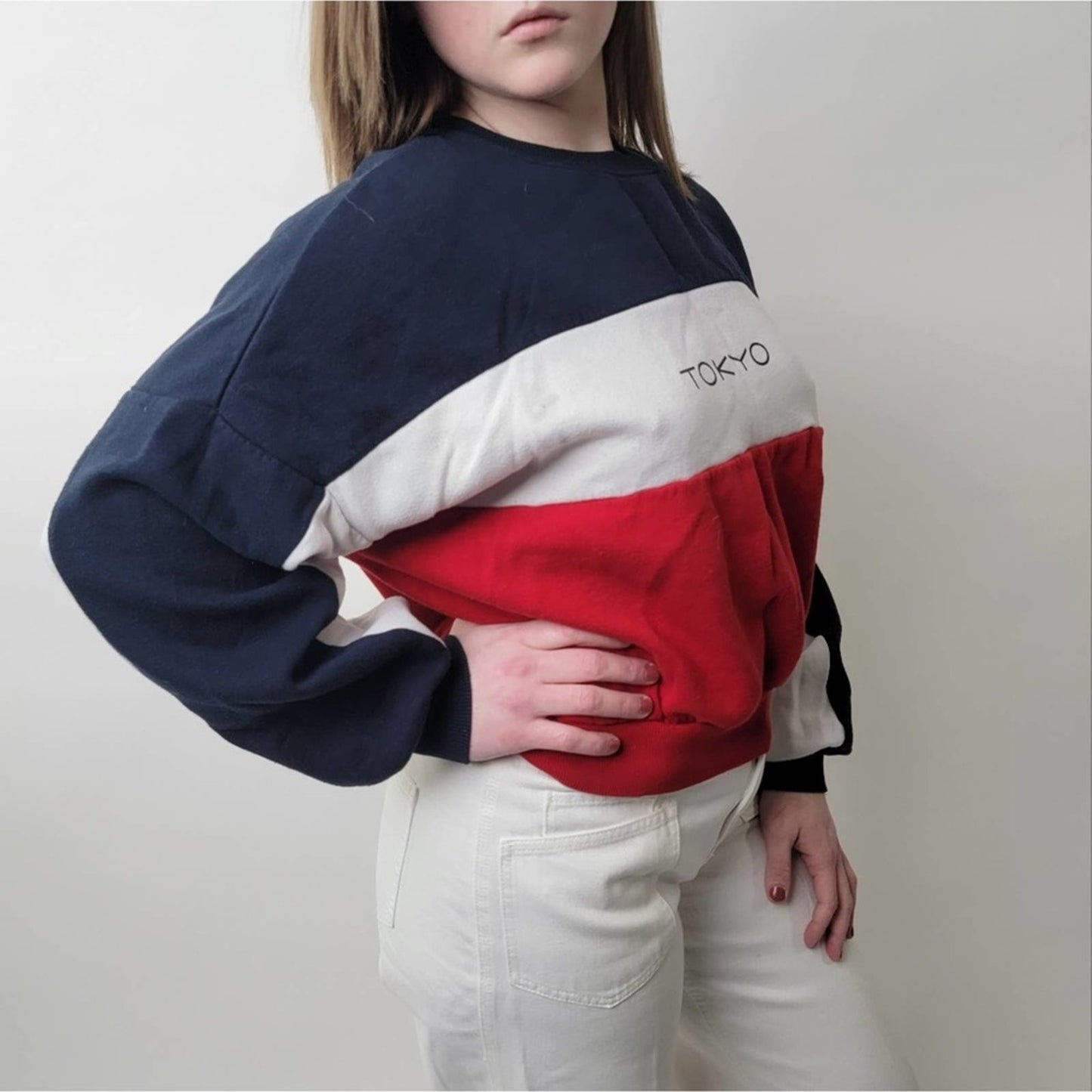 Striped Colorblock 'Tokyo' Crewneck Sweatshirt - M