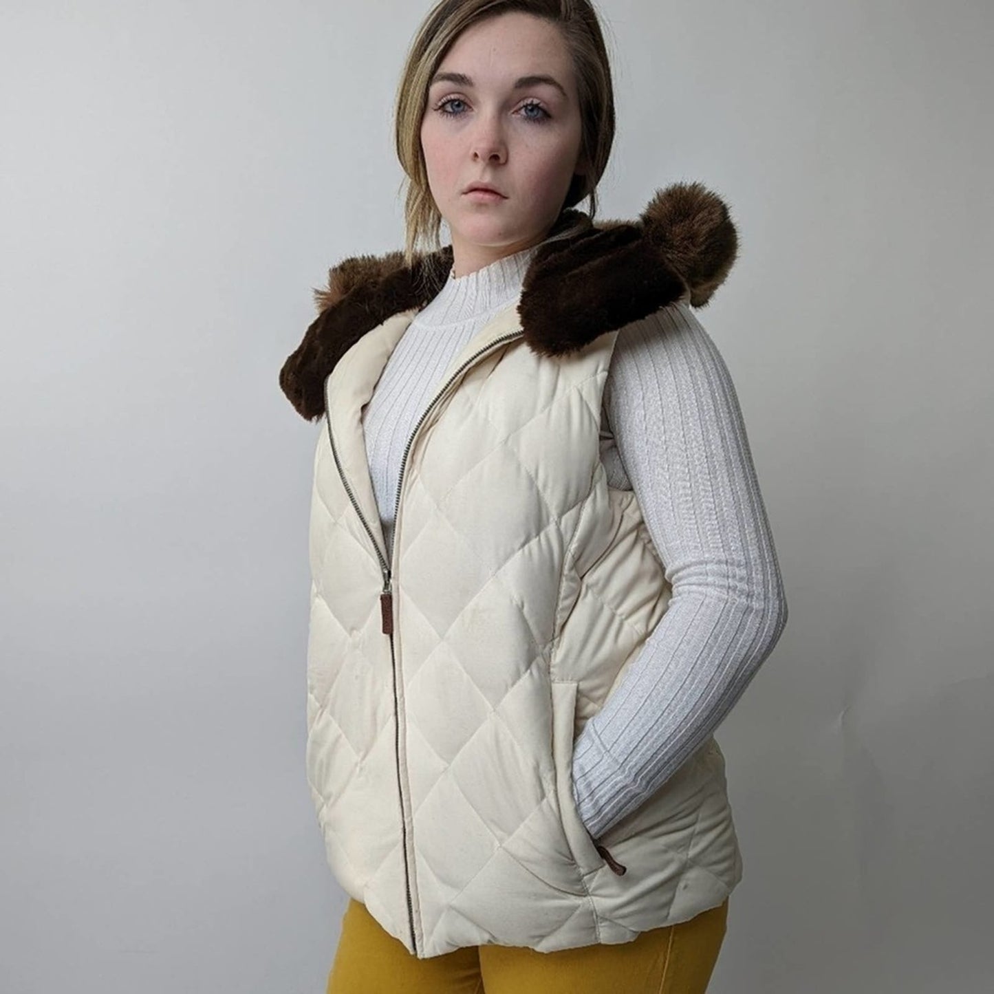 Lauren Ralph Lauren Creamy Quilted Hooded Puffer Vest