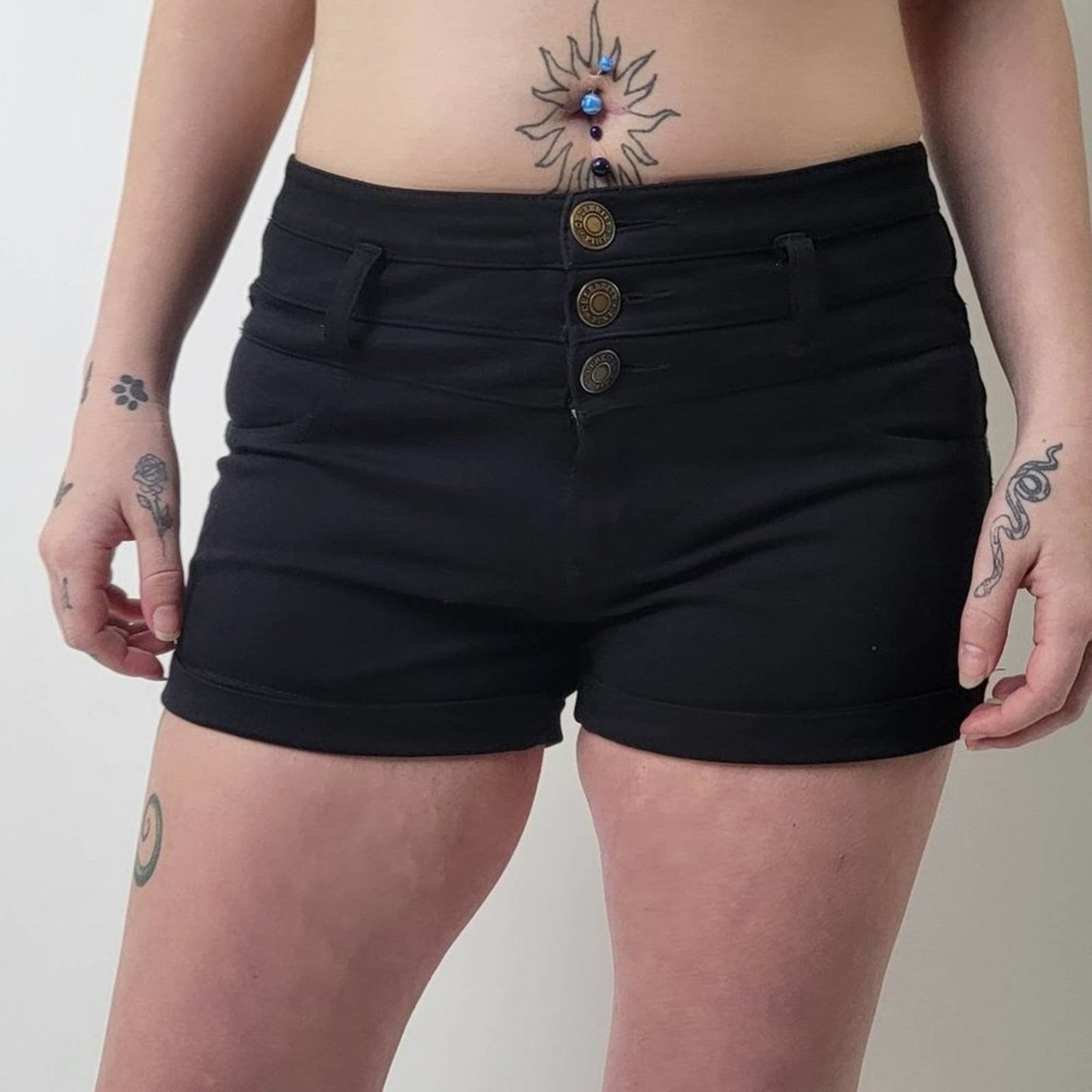 Black Mid Rise Button Fly Denim Jean Shorts - M