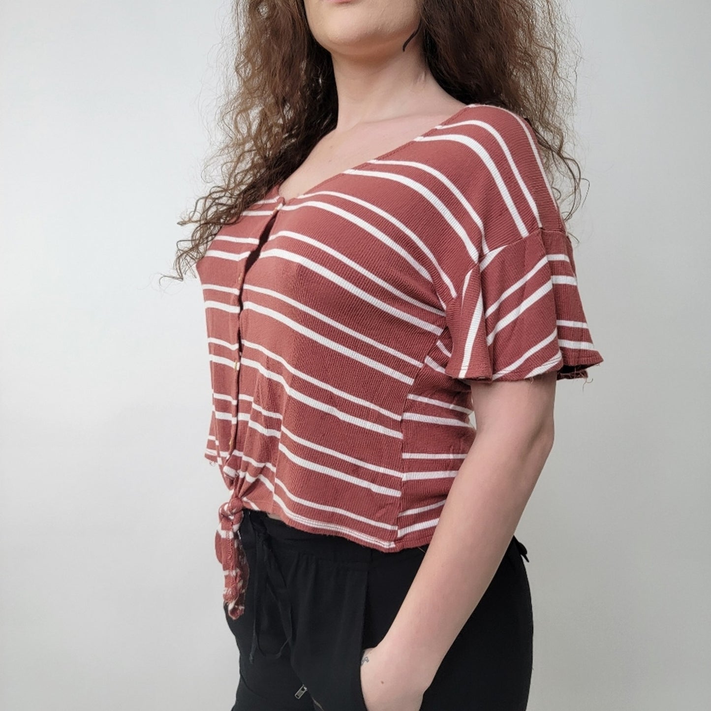 Chance or Fate Striped Cropped Tee Shirt M