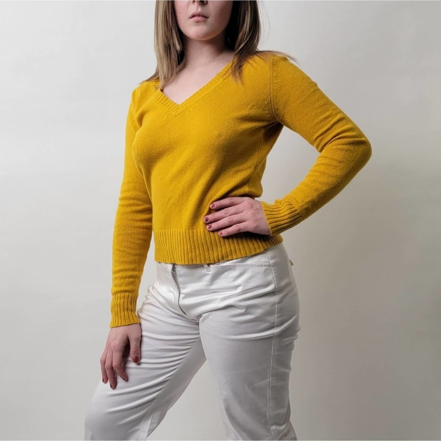 Old Navy Yellow V-Neck Long-Sleeved Sweater - S