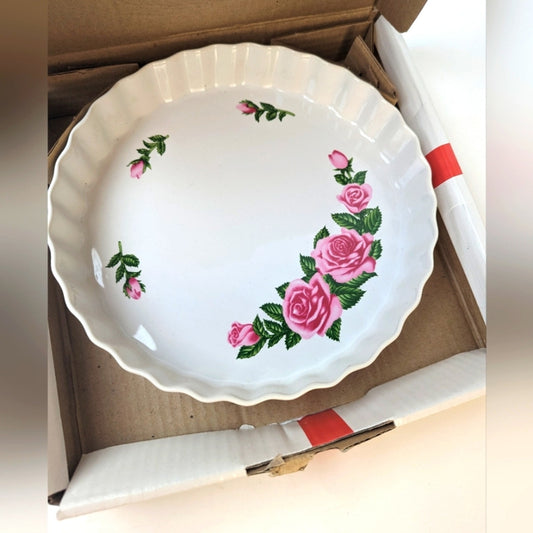 Christineholm White Porcelain Rose Quiche Tart Pie Pan Baking Dish