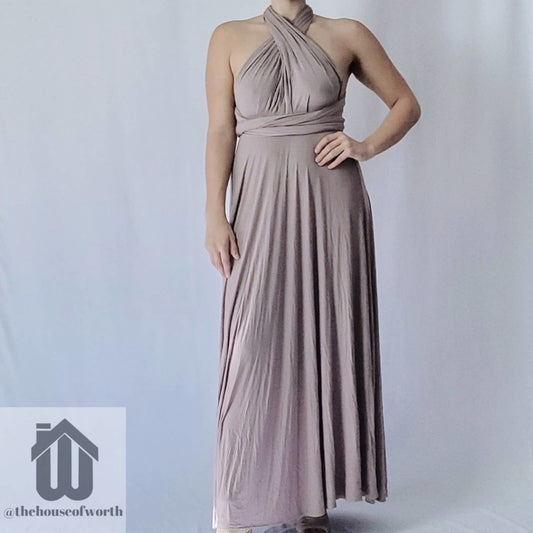 Lulu's Tricks of the Trade Maxi taupe dress