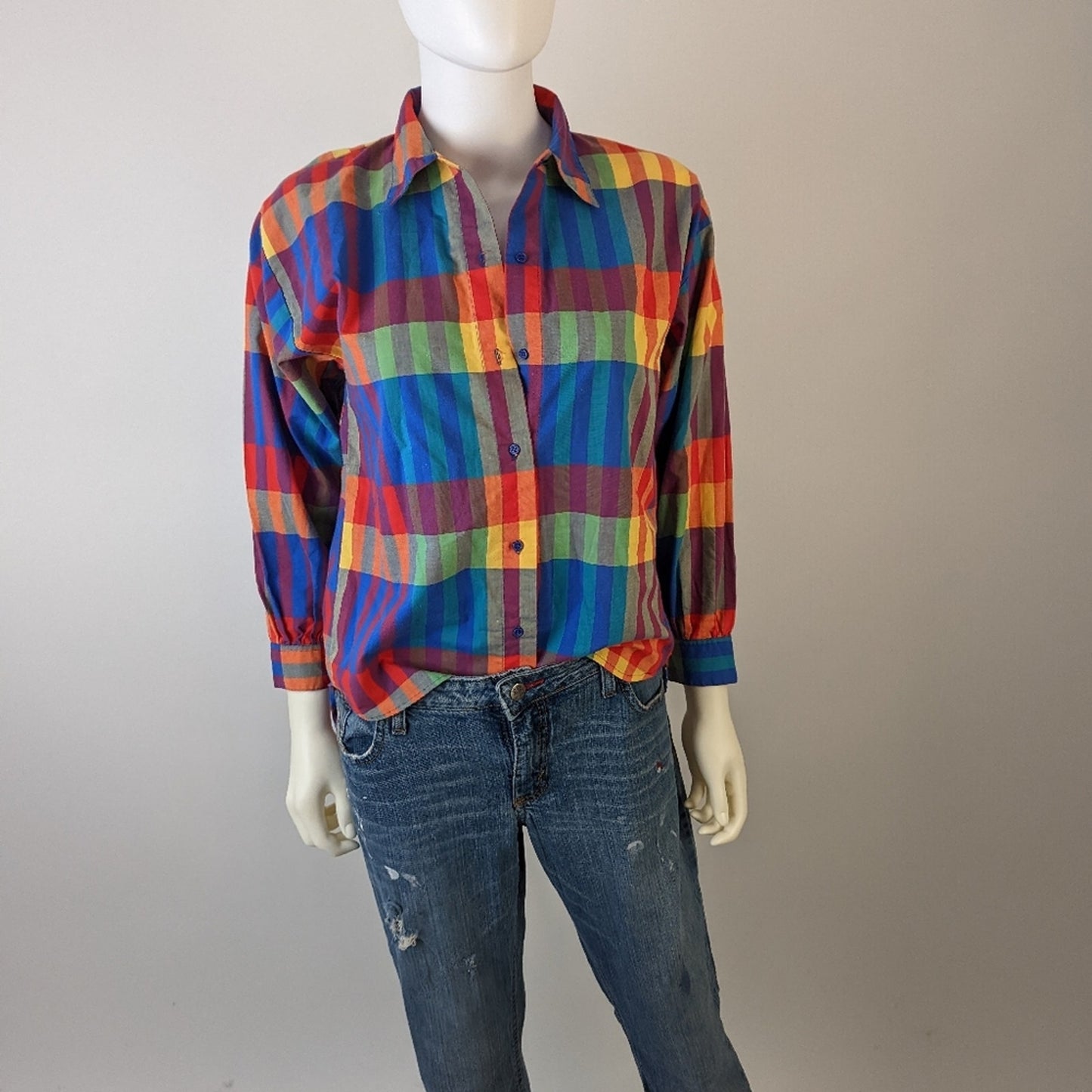 Vintage 80's Plaid Mobility Button Front Shirt - M