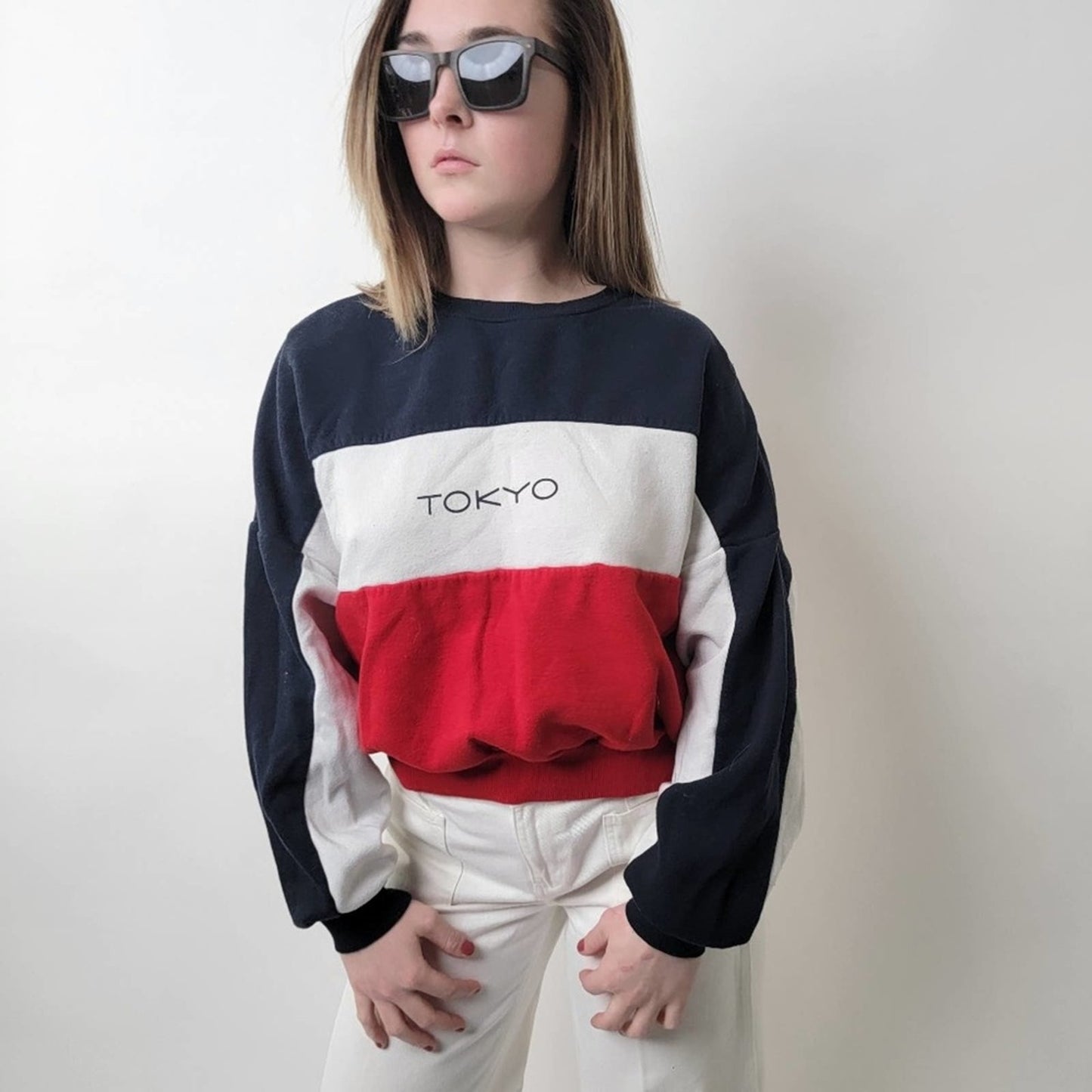 Striped Colorblock 'Tokyo' Crewneck Sweatshirt - M