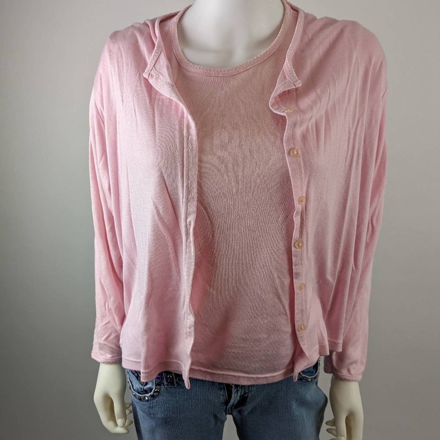 Vintage 80's Pink Sweater / Cardigan Set - L