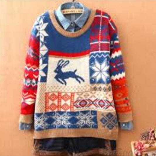 Christmas Style Deer Snowflakes Sweater